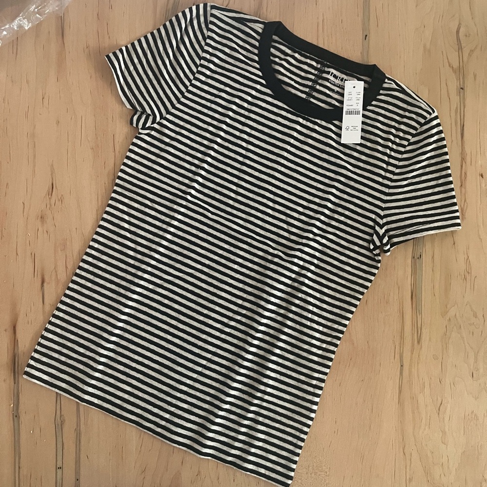 J. Crew Stretch Linen Blend Striped Short Sleeve Tee